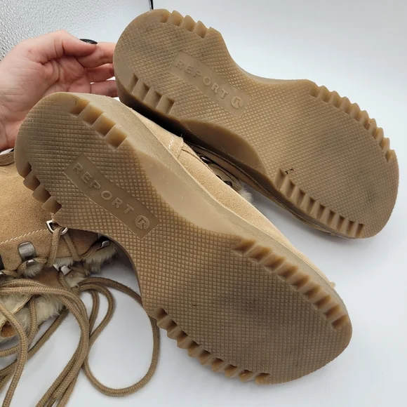 Y2K Report Icon Womens Lace-UpTan Suede Boots Faux Fur Size 8 - Picture 10 of 15